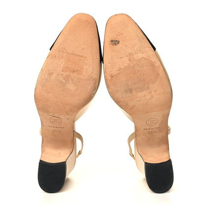 Chanel Goatskin Grosgrain Cap Toe CC Slingback Pumps 35.5 Beige Black 5 of 12