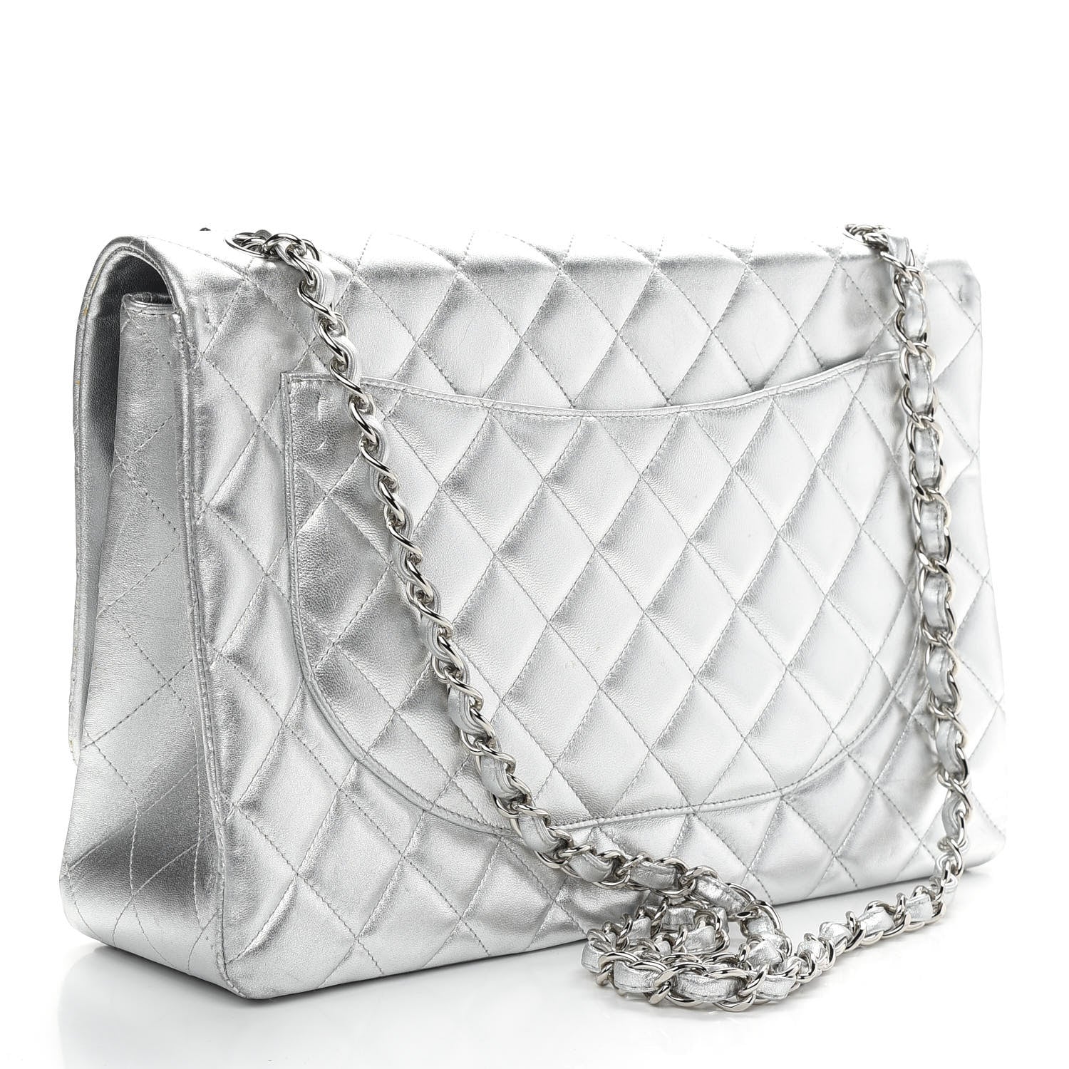 Chanel Metallic Lambskin Quilted Maxi Single Flap Silver 3 of 10