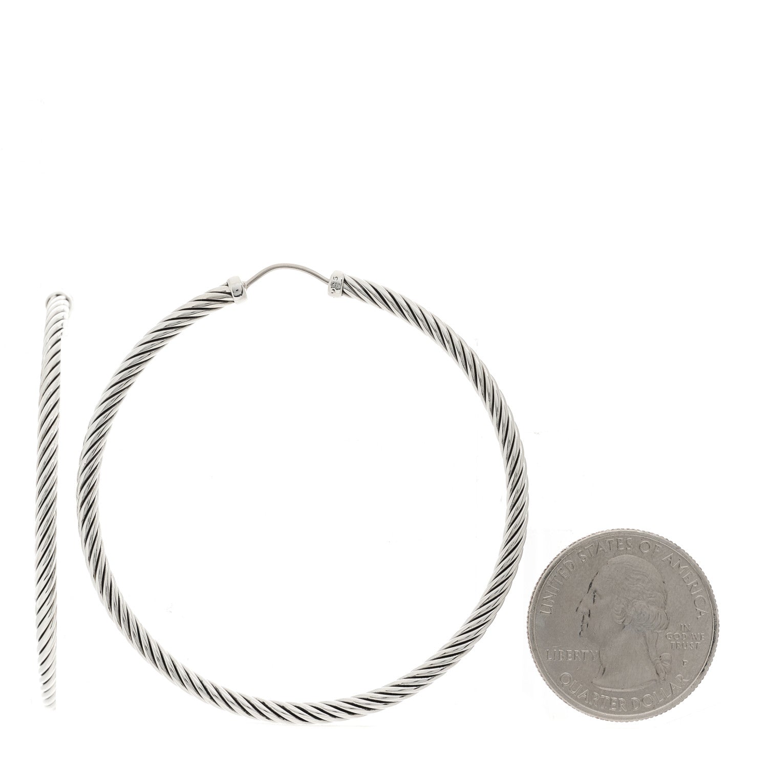 David Yurman Sterling Silver Large Sculpted Cable Hoop Earrings 2 of 7