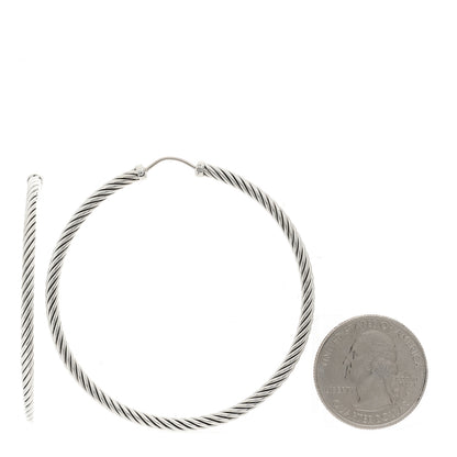David Yurman Sterling Silver Large Sculpted Cable Hoop Earrings 2 of 7