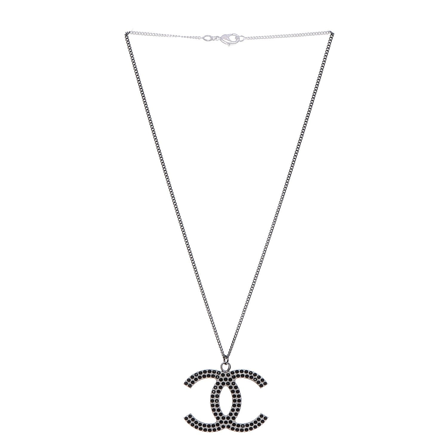Chanel Crystal Large CC Necklace Dark Silver 3 of 8