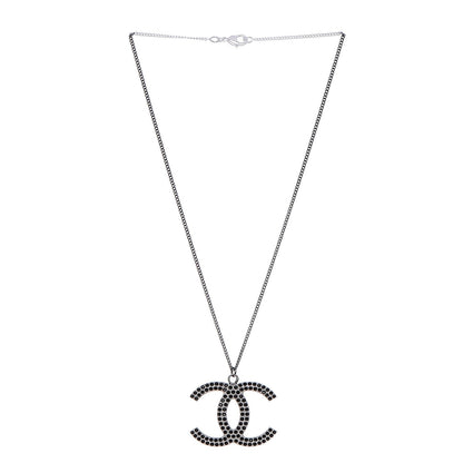 Chanel Crystal Large CC Necklace Dark Silver 3 of 8