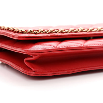 Chanel Lambskin Quilted Chain Around Wallet On Chain WOC Red 10 of 13