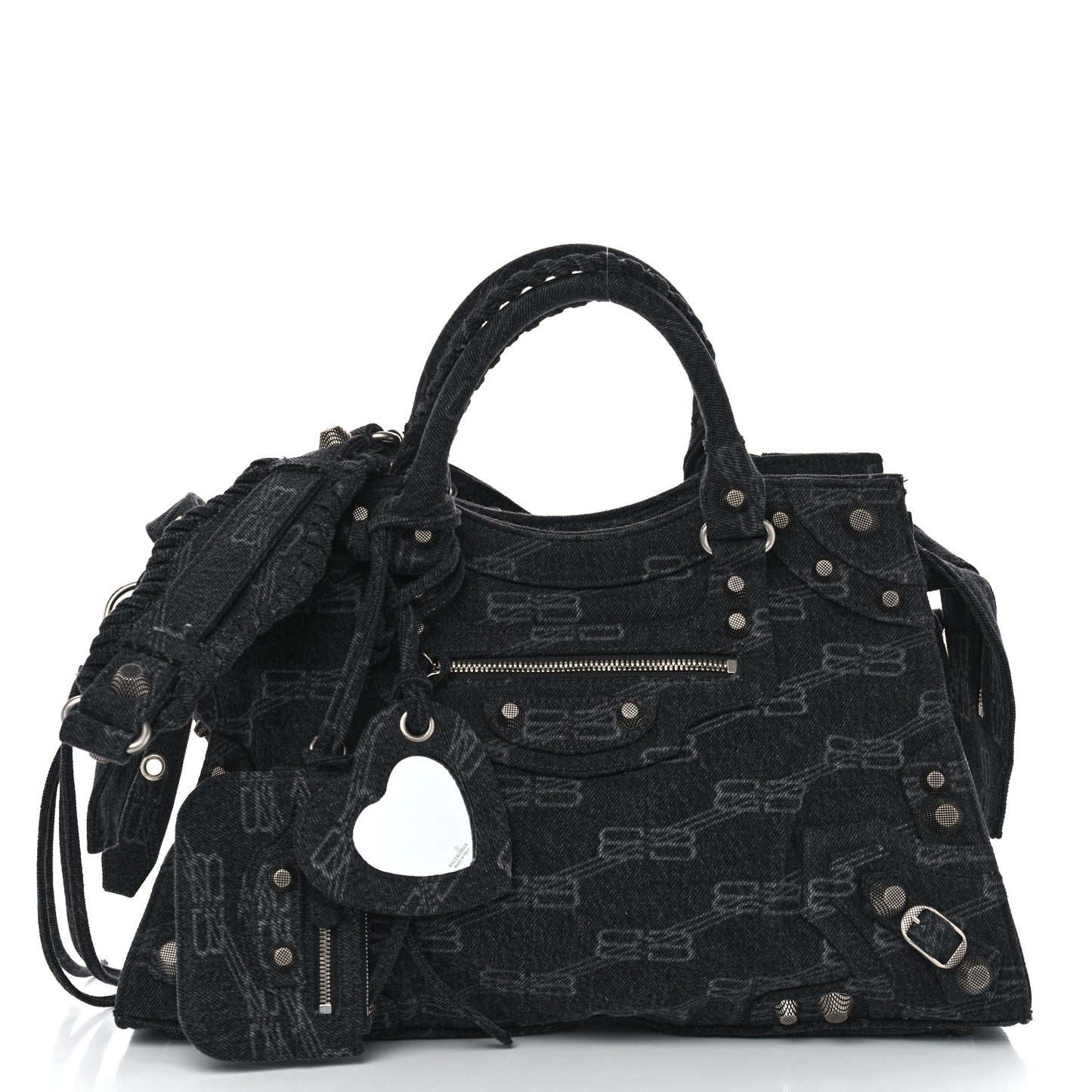 Washed Denim BB Monogram Neo Cagole City Handbag Black