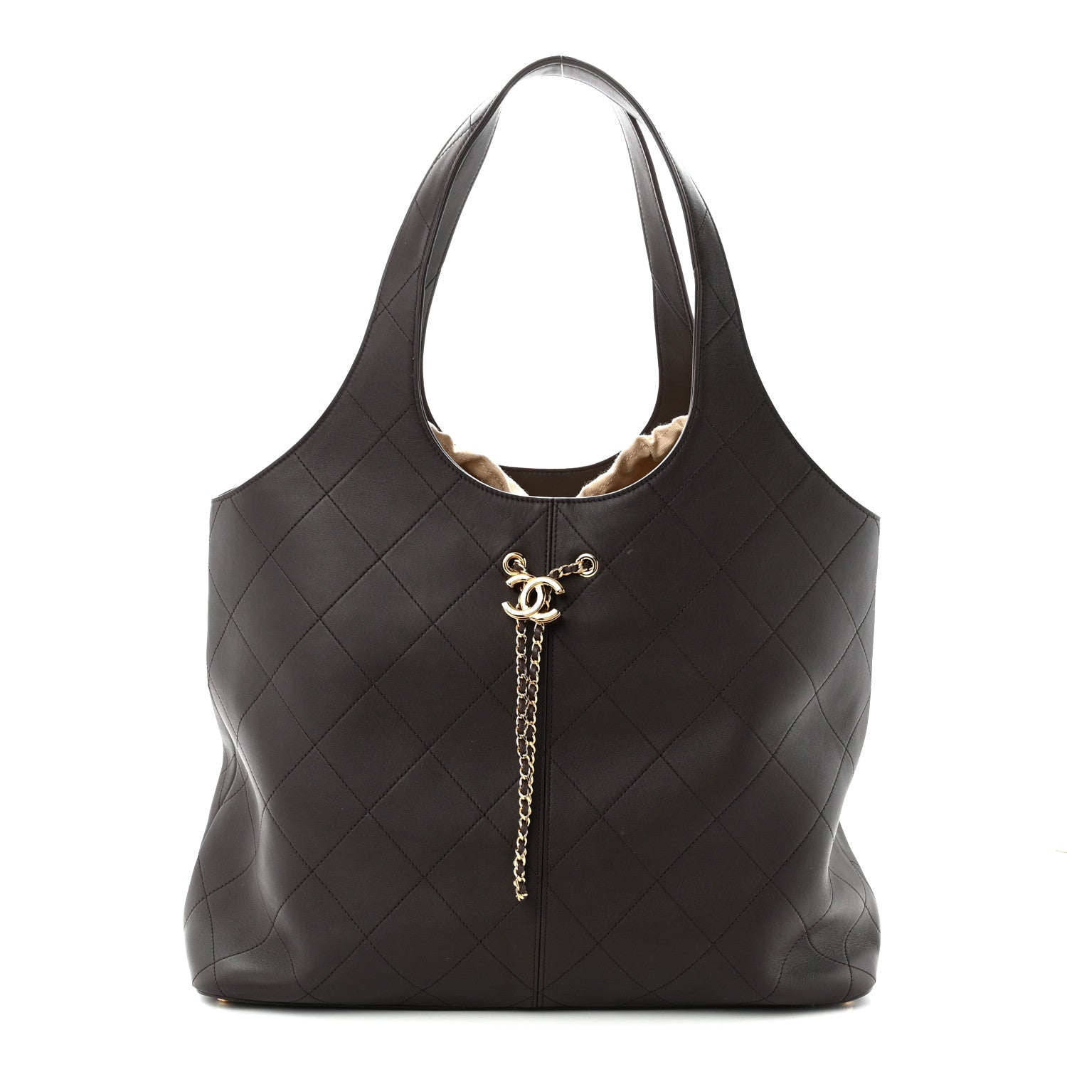 Chanel Calfskin Stitched Maxi Shopping Bag Dark Brown 1 of 11