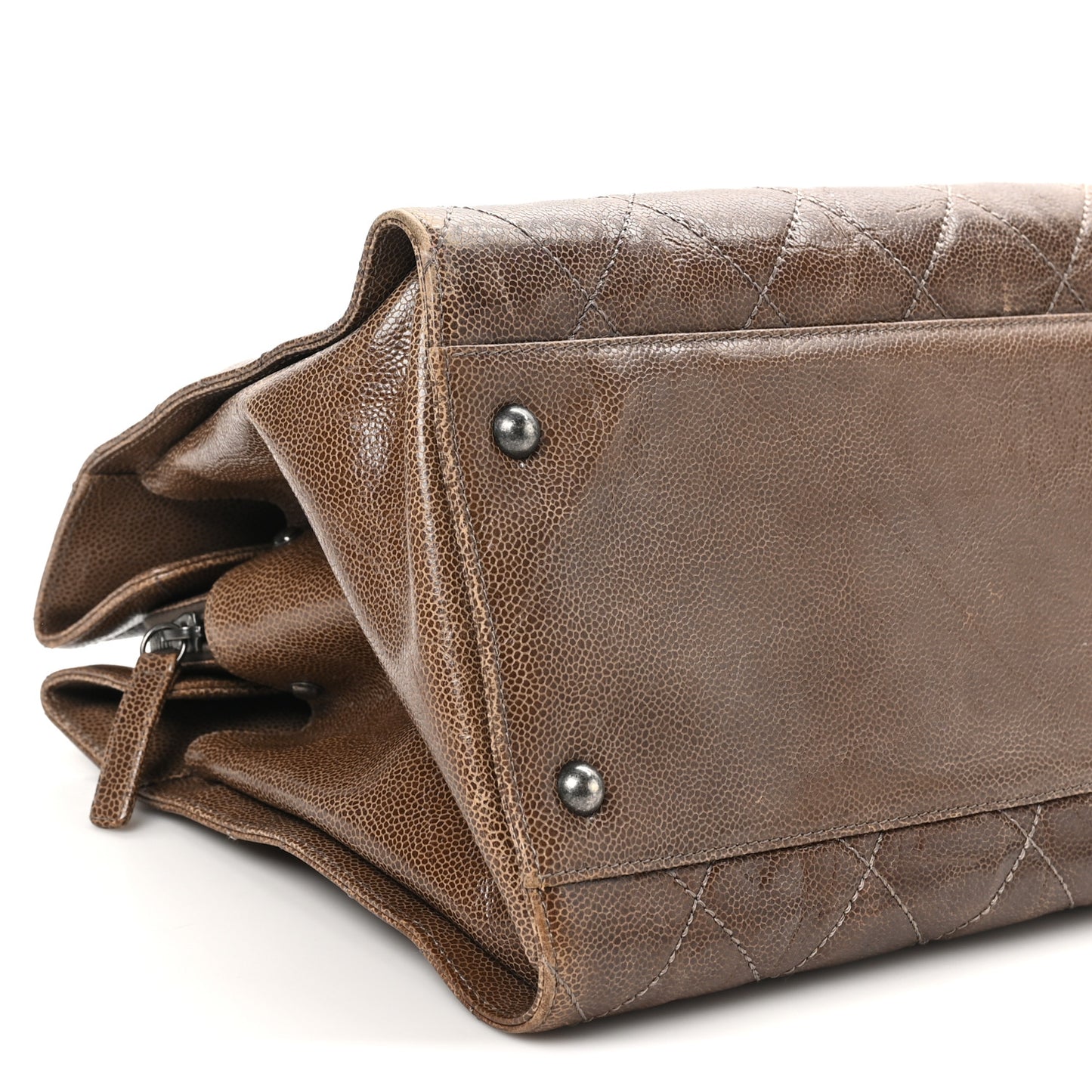 Crumpled Grained Calfskin Quilted CC Crave Tote Brown