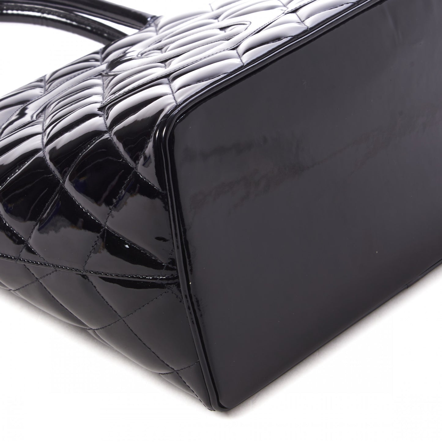 Patent Quilted Medallion Tote Black