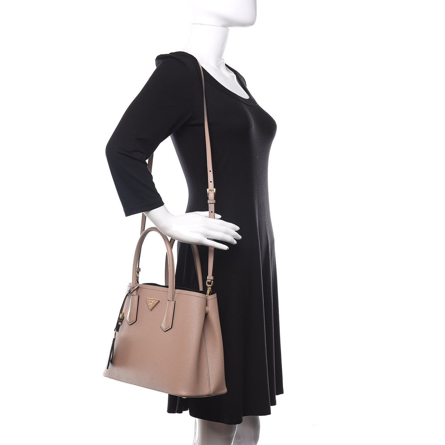 Saffiano Cuir Medium Double Bag Cipria Black