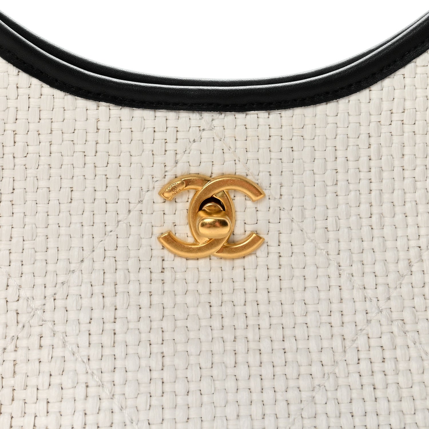 Chanel Braided Raffia Calfskin Small Shopping Bag White Black 8 of 11
