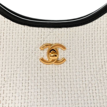 Chanel Braided Raffia Calfskin Small Shopping Bag White Black 8 of 11