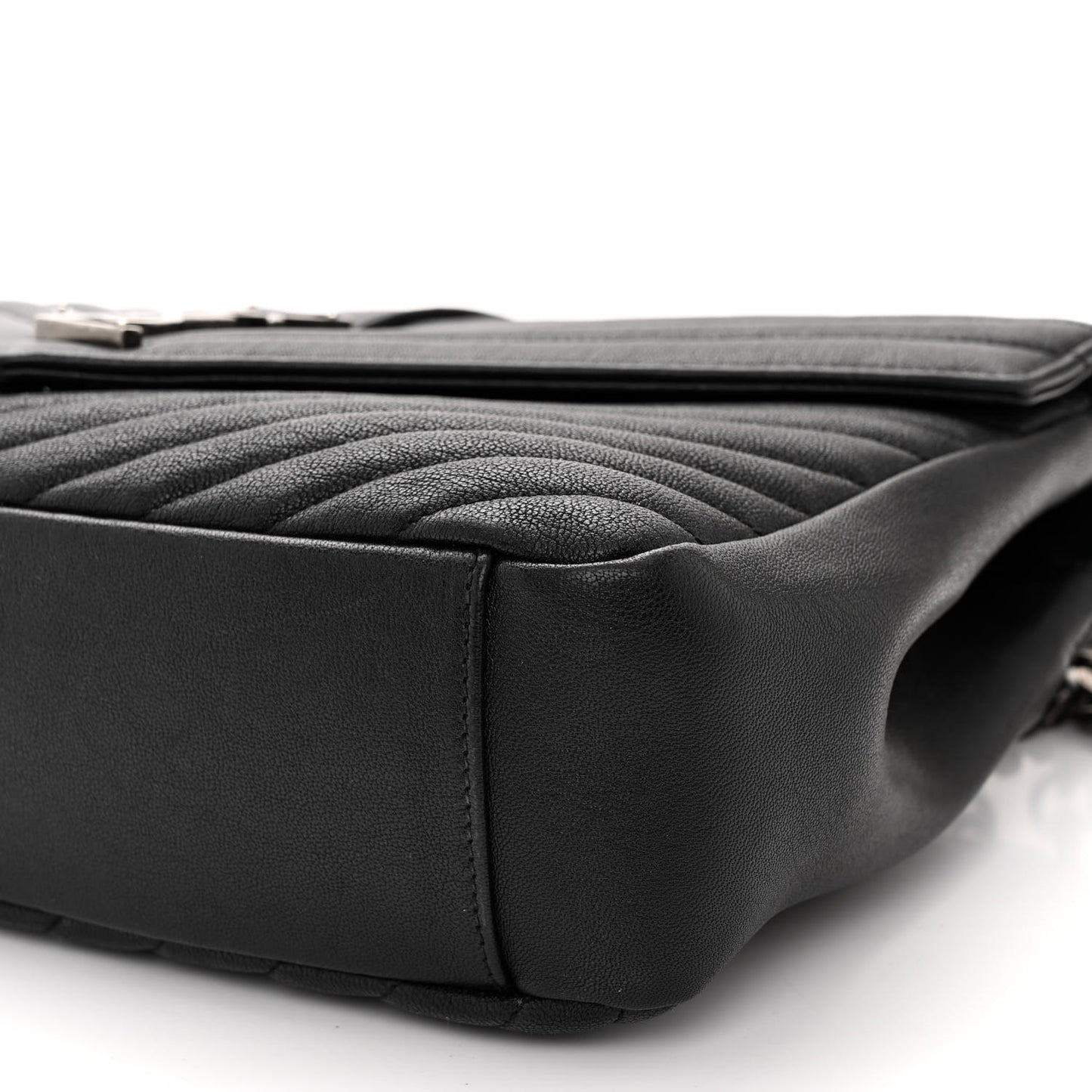 Sheepskin Matelasse Chevron Monogram Large College Satchel Black