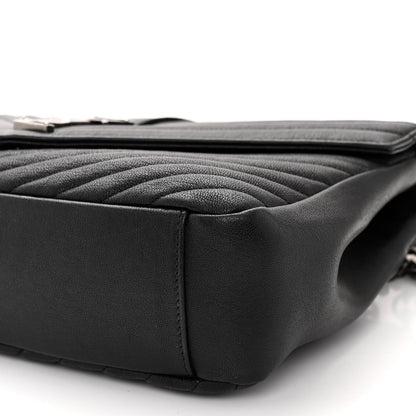 Saint Laurent Sheepskin Matelasse Chevron Monogram Large College Satchel Black 9 of 9