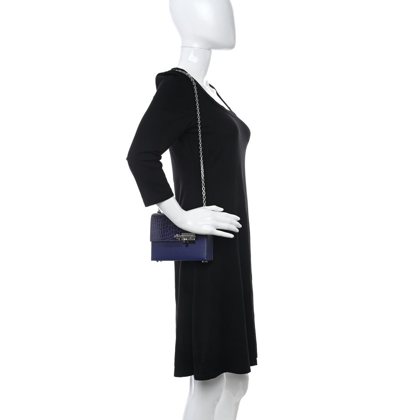 Epsom Shiny Alligator Mini Verrou Chaine Bag Bleu Encre Black