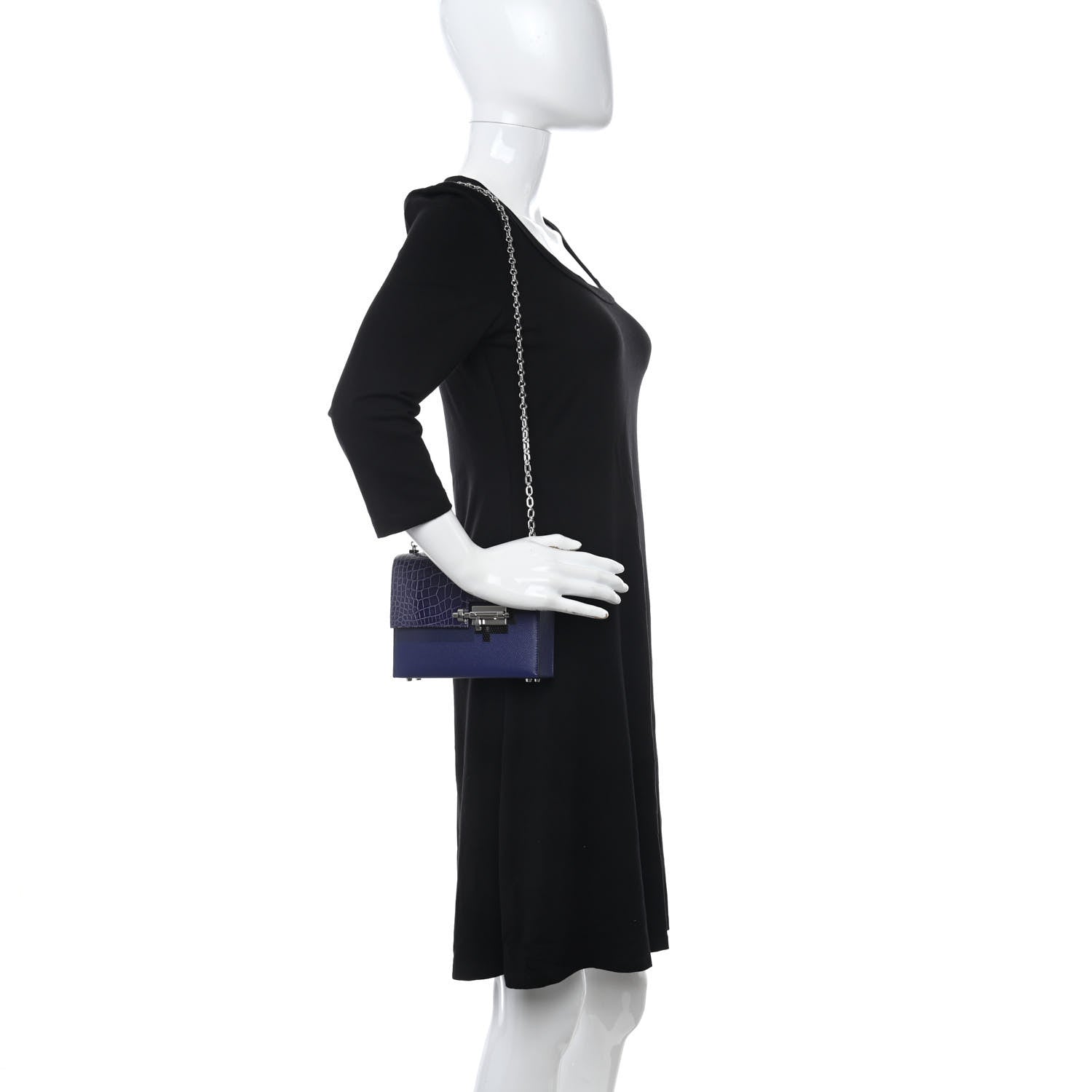 Hermes Epsom Shiny Alligator Mini Verrou Chaine Bag Bleu Encre Black 2 of 11