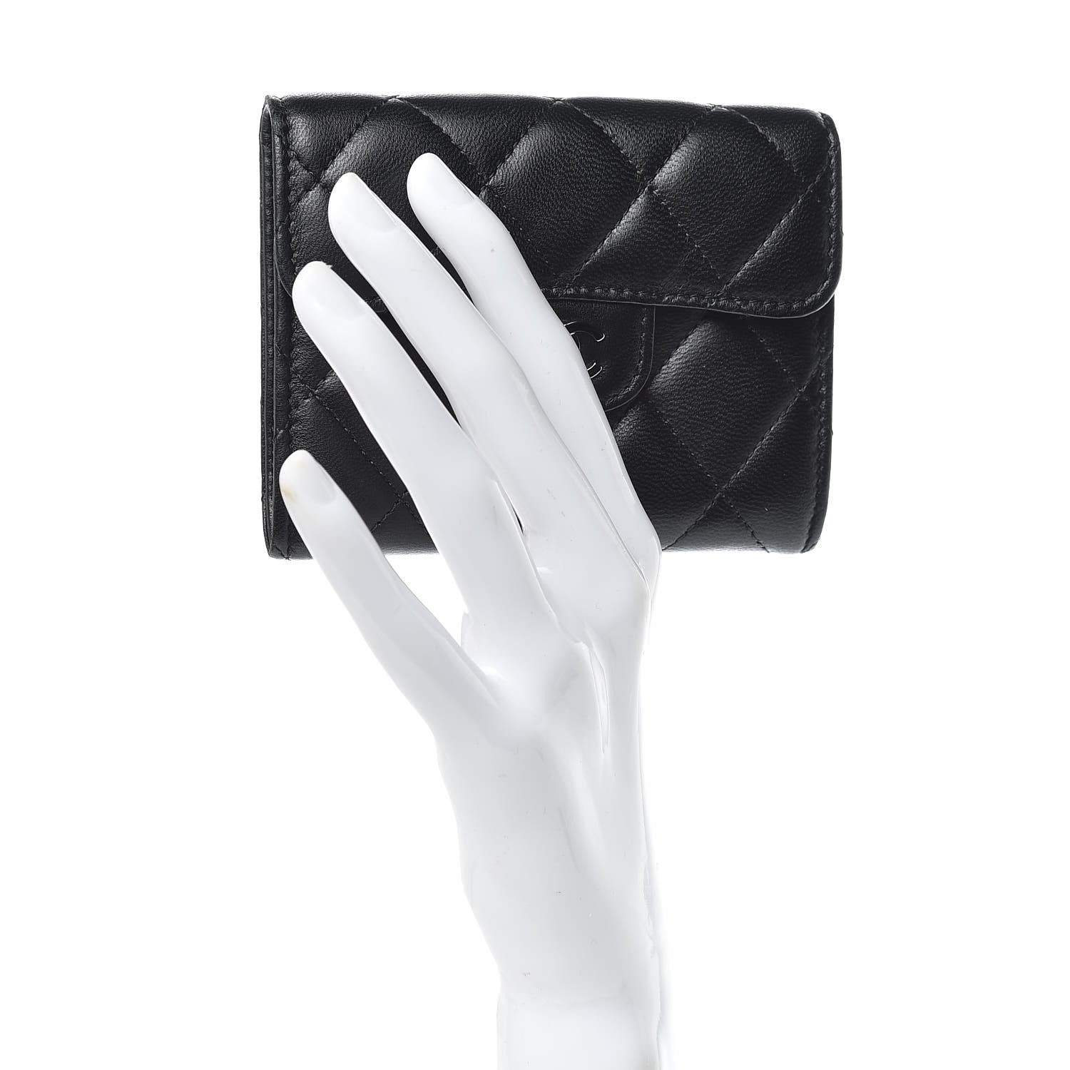 Chanel Lambskin Quilted Flap Card Holder Wallet Black 2 of 9