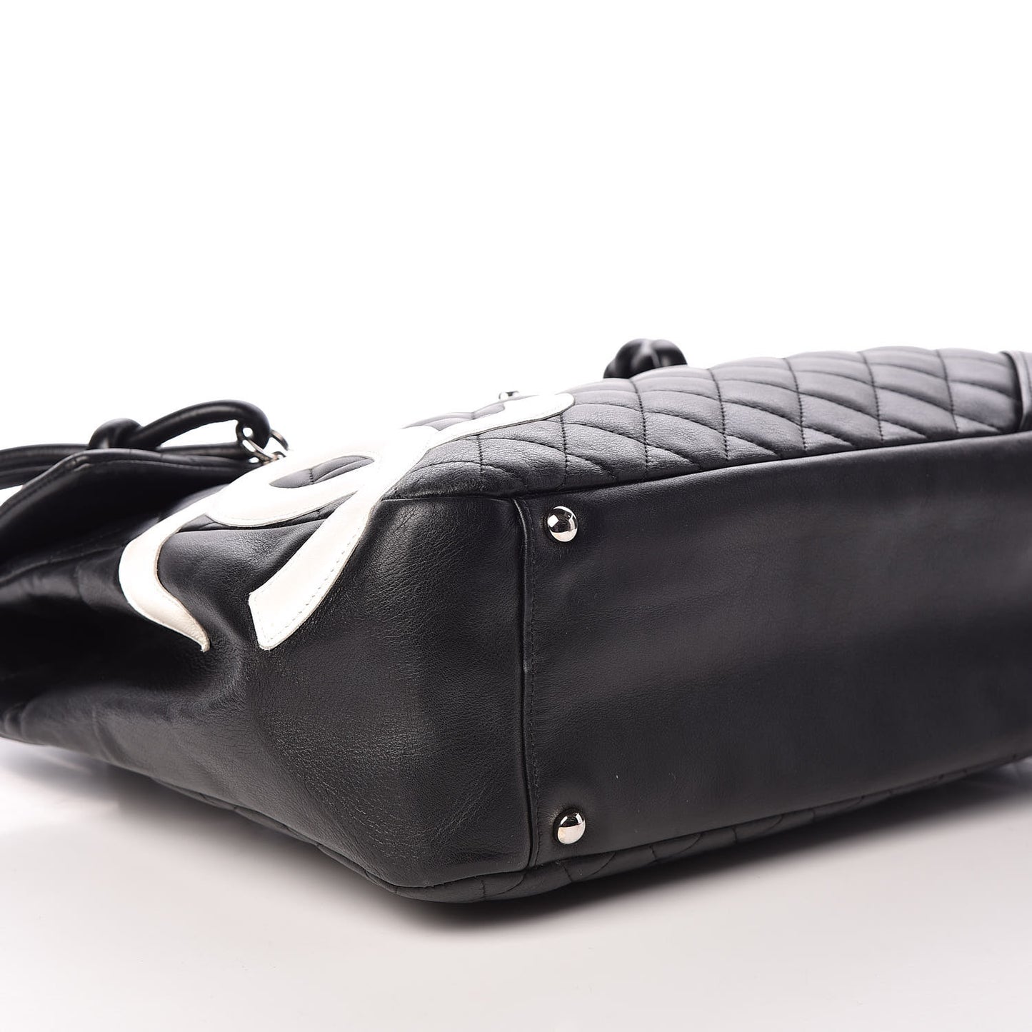 Calfskin Quilted Large Cambon Flap Black White