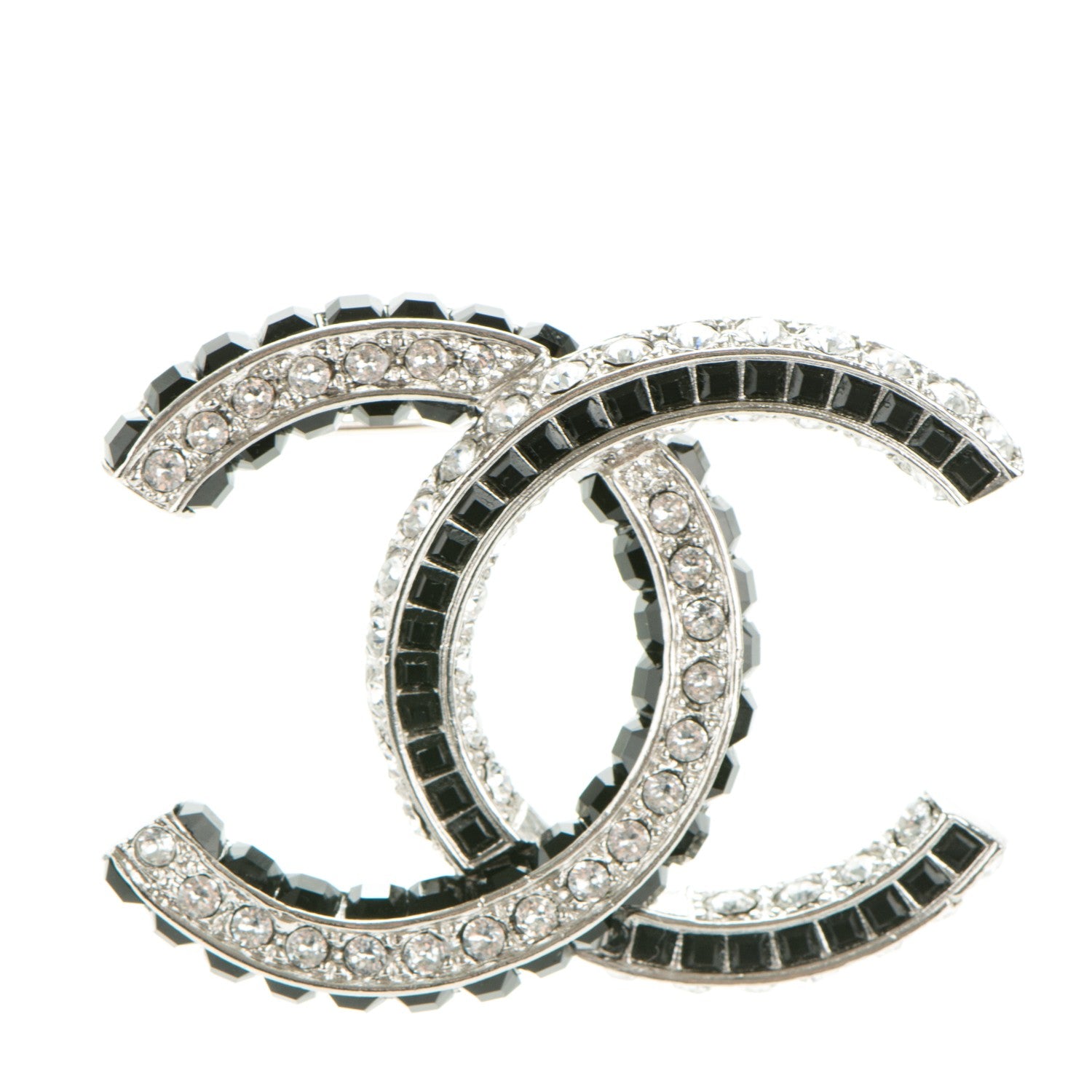 Chanel Baguette Crystal CC Brooch Silver Black 1 of 4