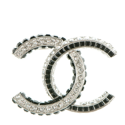 Chanel Baguette Crystal CC Brooch Silver Black 1 of 4