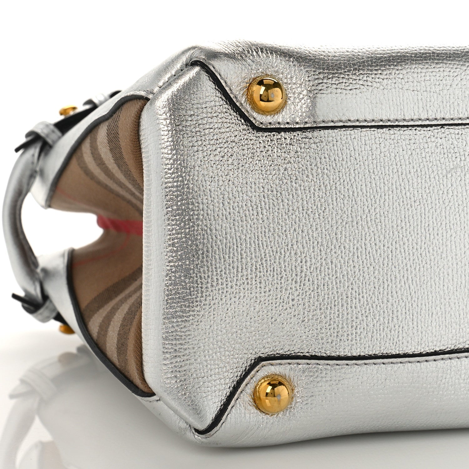 Burberry Metallic Grainy Calfskin House Check Medium Banner Tote Silver 7 of 8