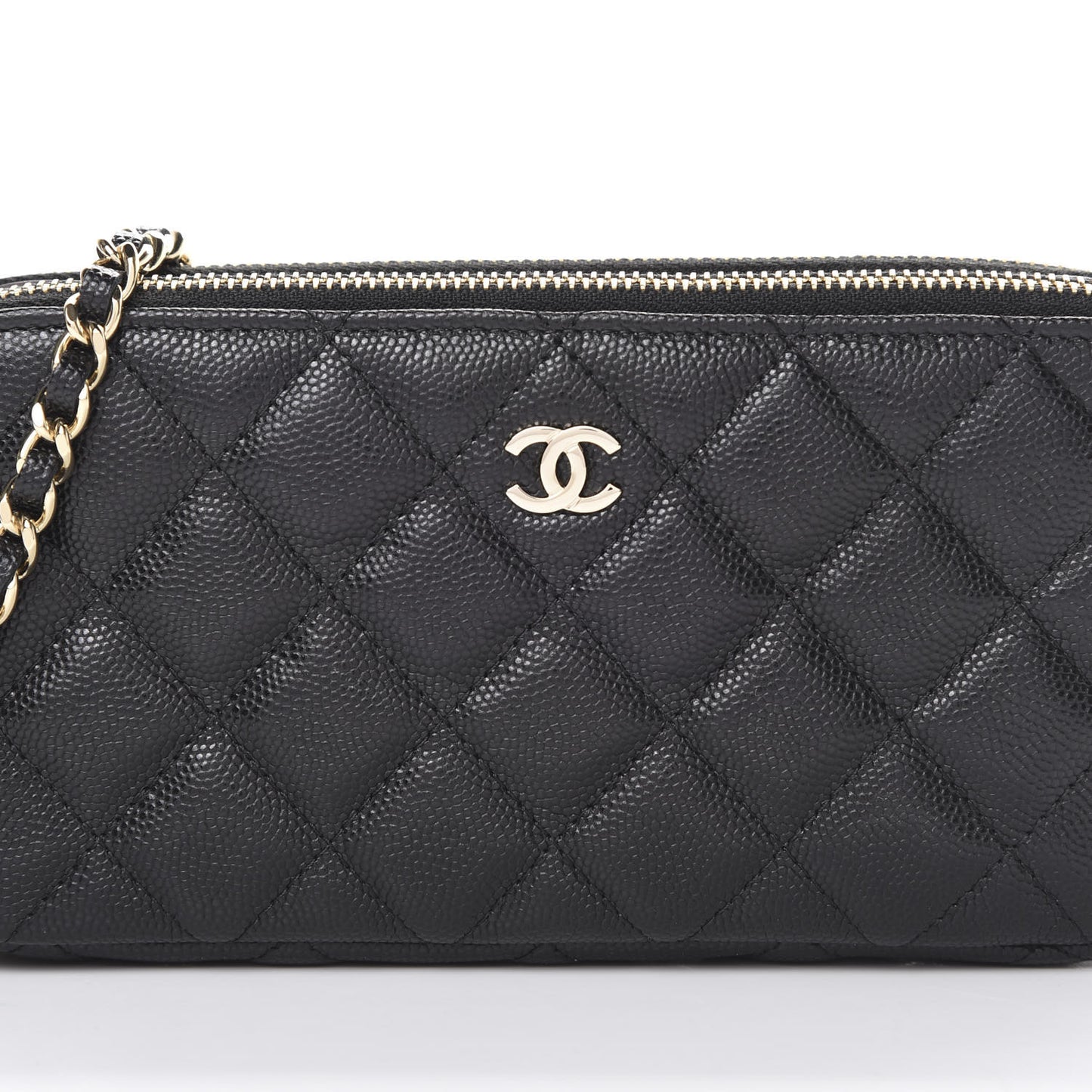 Caviar Quilted Small Clutch With Chain Black