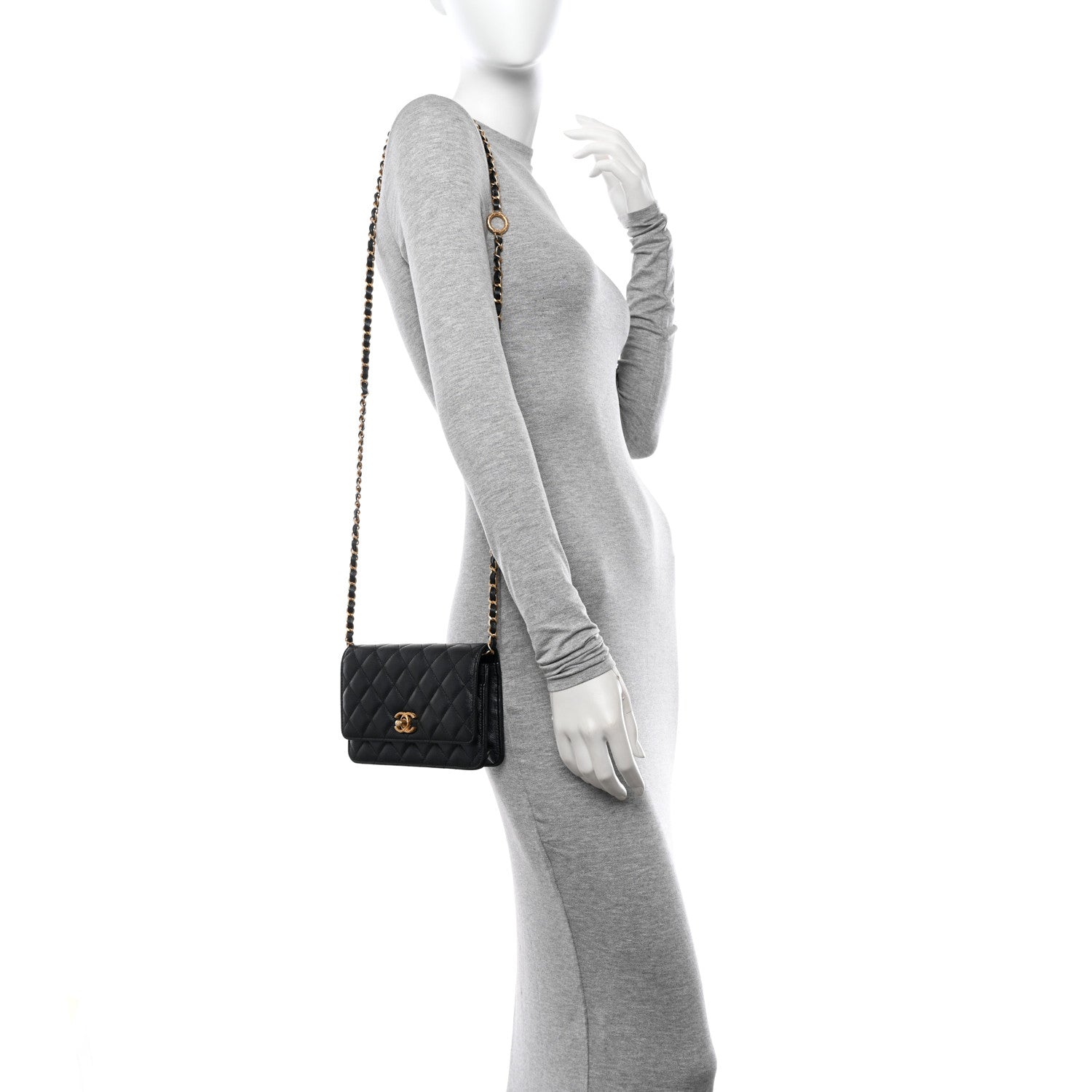 Chanel Pearly Caviar Quilted Fit For You Wallet On Chain WOC Black 2 of 12
