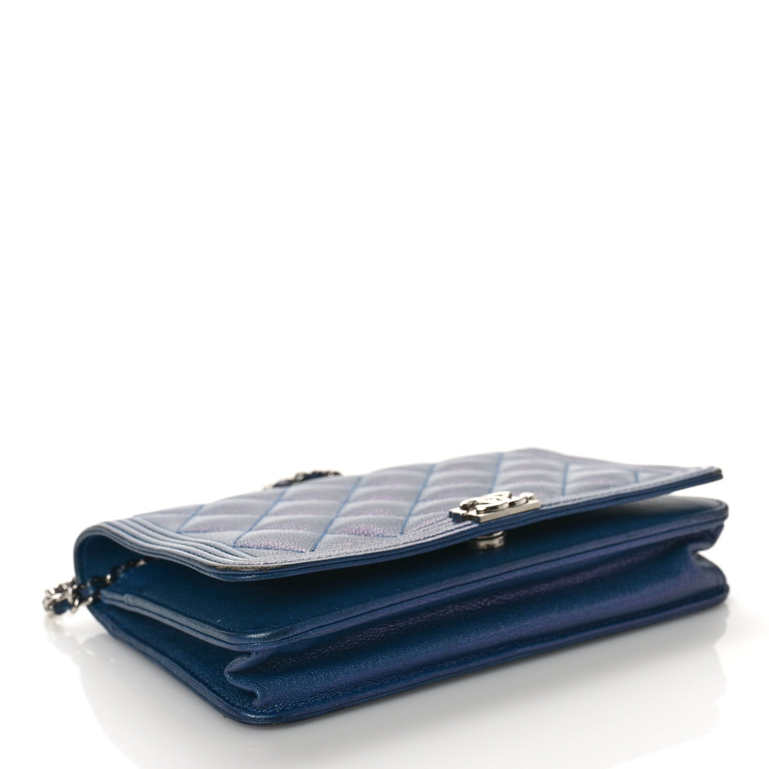 Chanel Iridescent Goatskin Quilted Boy Wallet On Chain WOC Blue 4 of 10