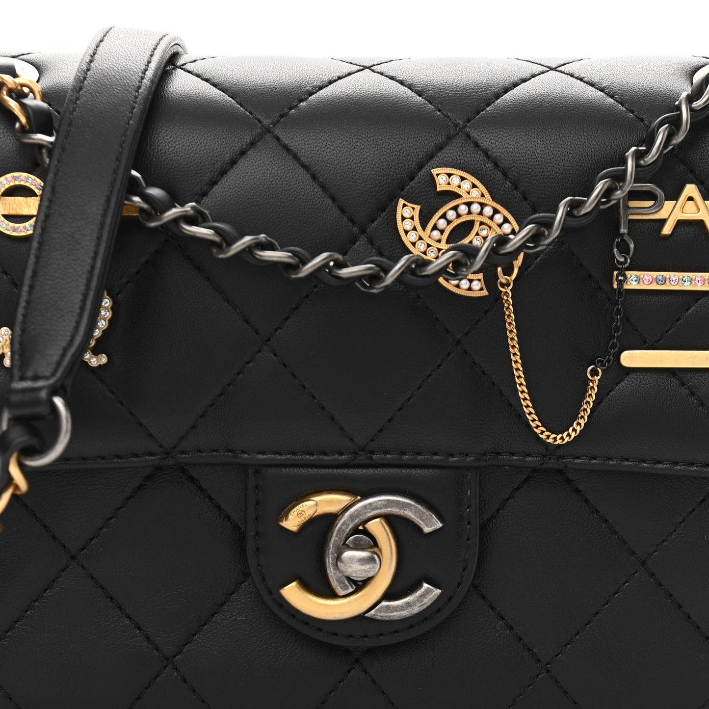 Lambskin Quilted Small Coco Clips Single Flap Black