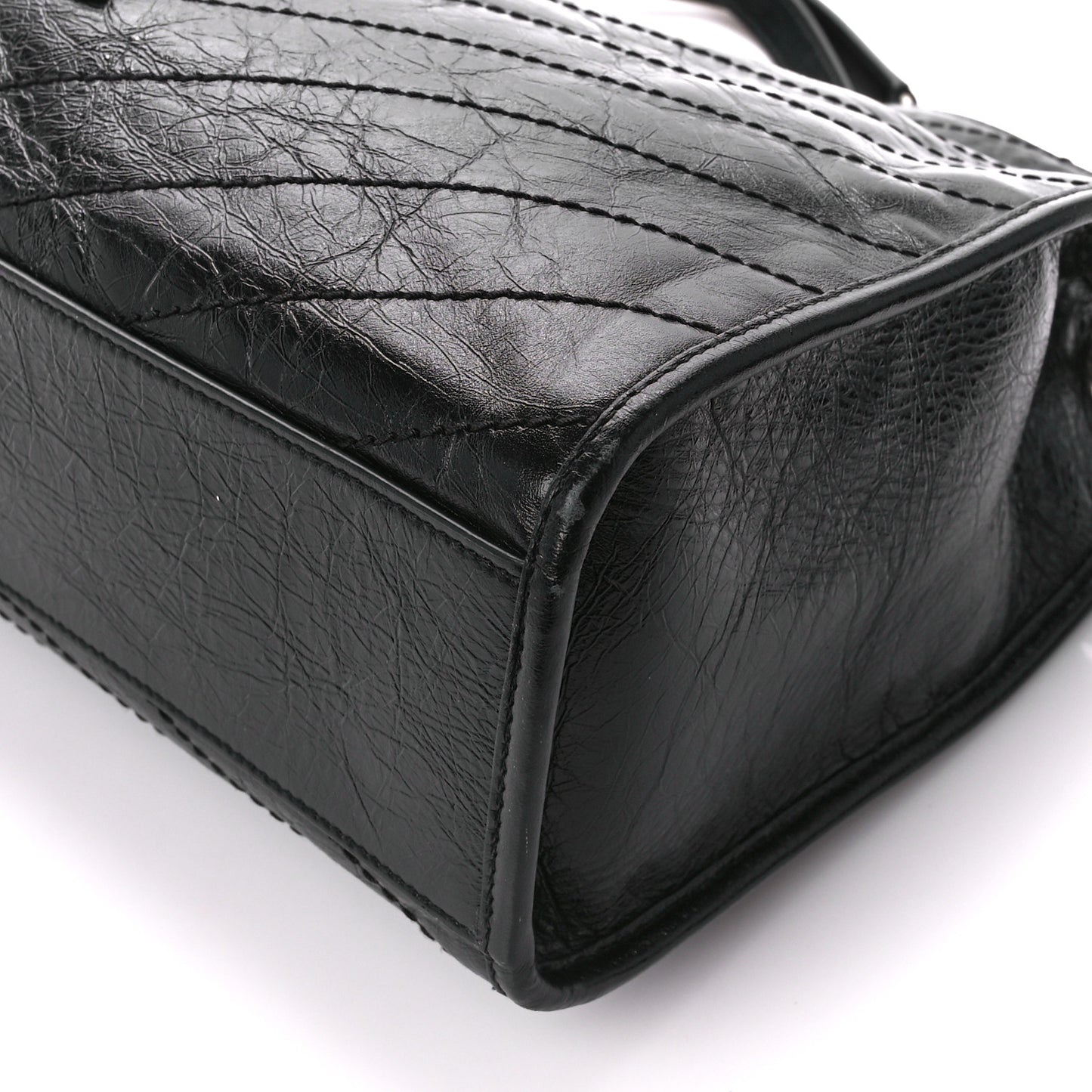Crinkled Calfskin Matelasse Monogram Medium Niki Shopper Tote Black