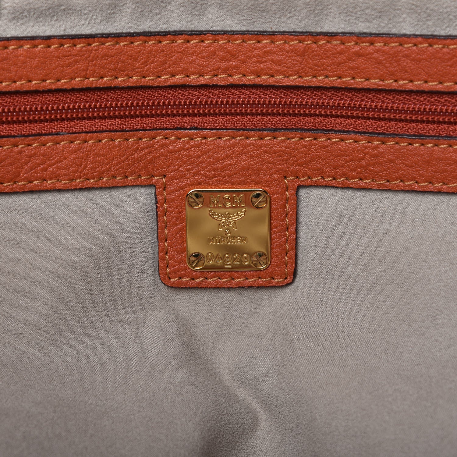 MCM Grained Calfskin Tote Orange 8 of 10