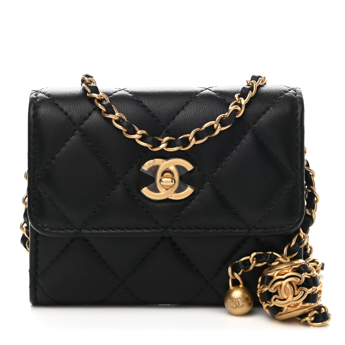 Lambskin Quilted Pearl Crush Clutch With Chain Black