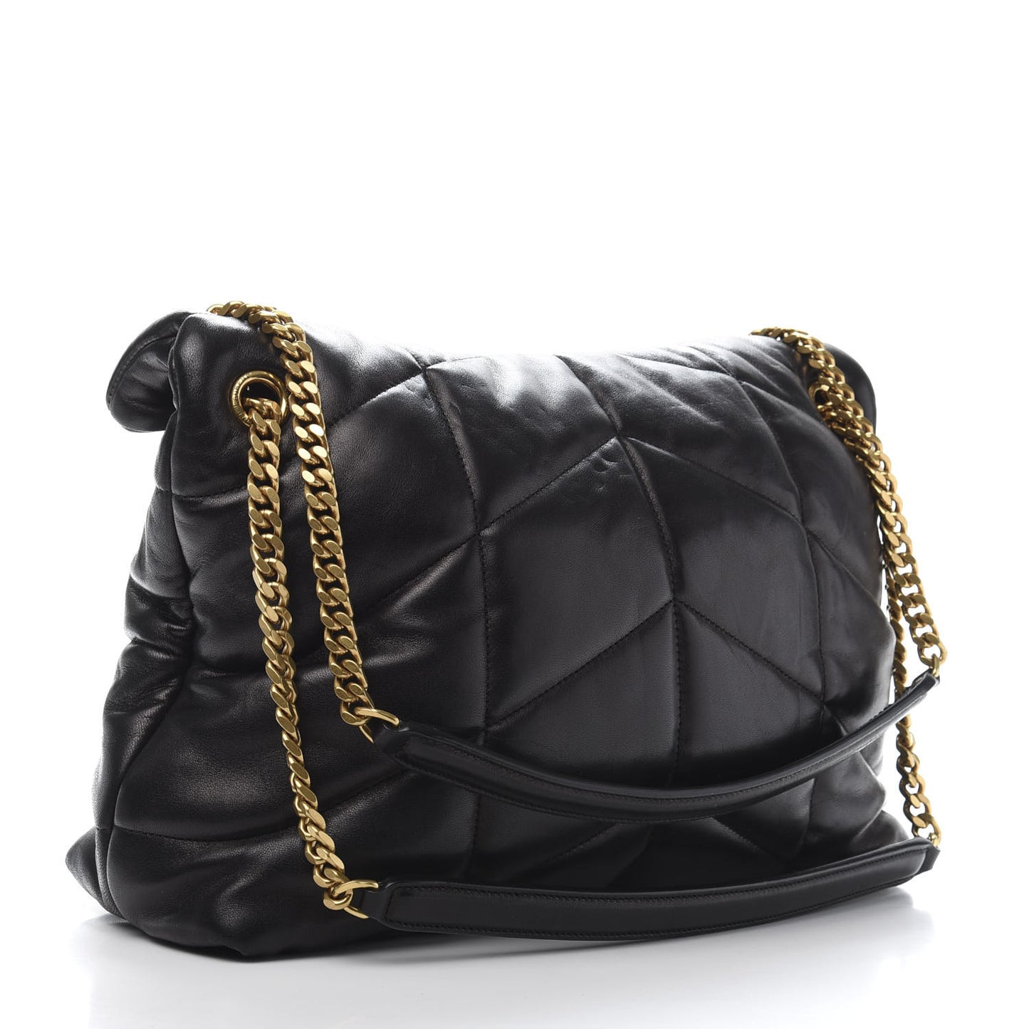 Lambskin Quilted Medium Loulou Puffer Monogram Chain Satchel Black