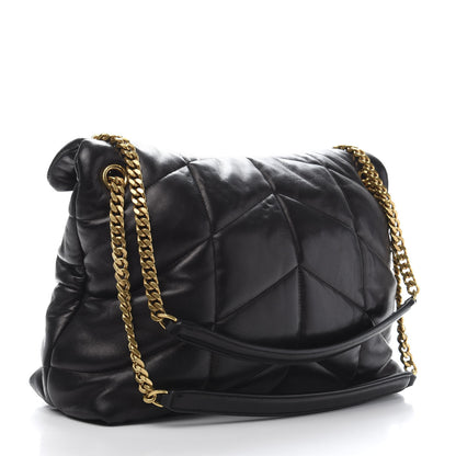 Saint Laurent Lambskin Quilted Medium Loulou Puffer Monogram Chain Satchel Black 3 of 12