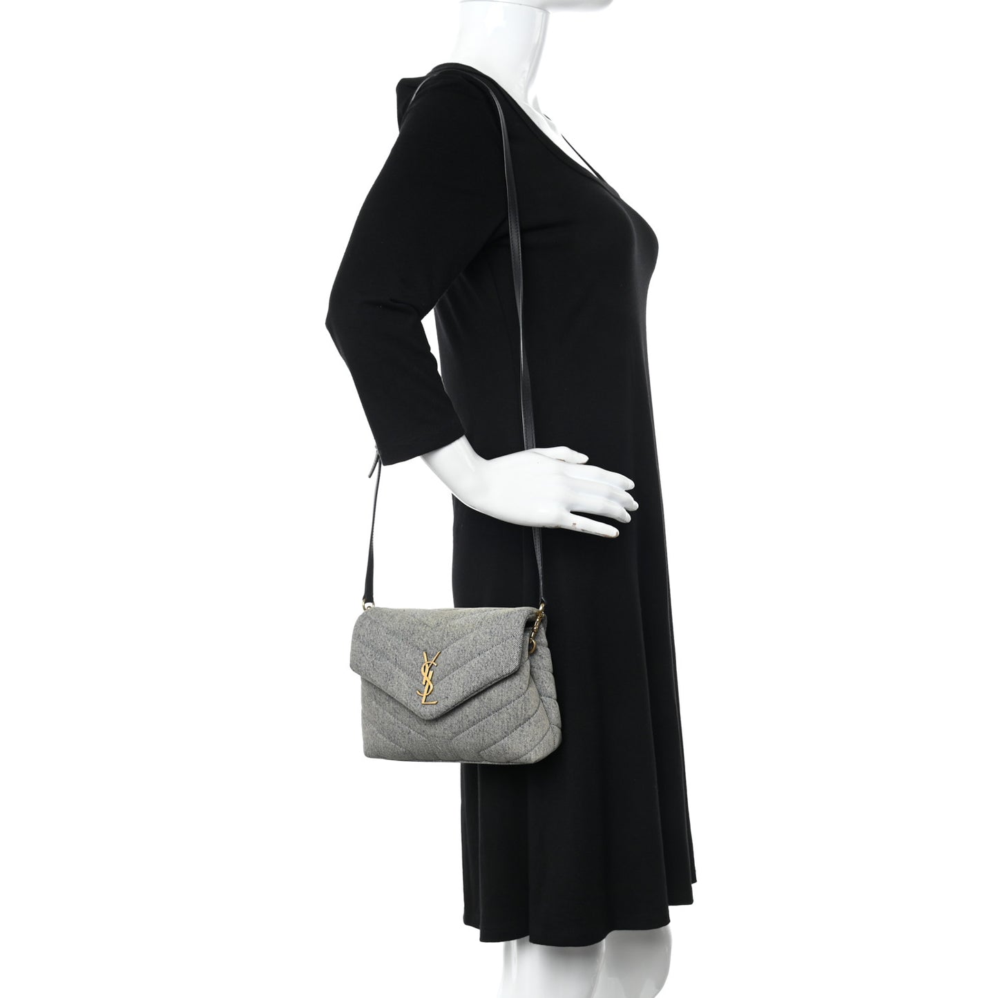 Denim Y Quilted Monogram Toy Loulou Crossbody Bag Grey