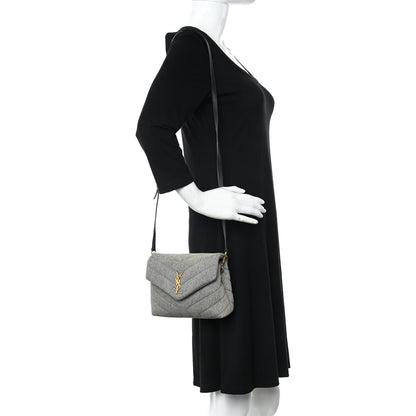 Saint Laurent Denim Y Quilted Monogram Toy Loulou Crossbody Bag Grey 2 of 10