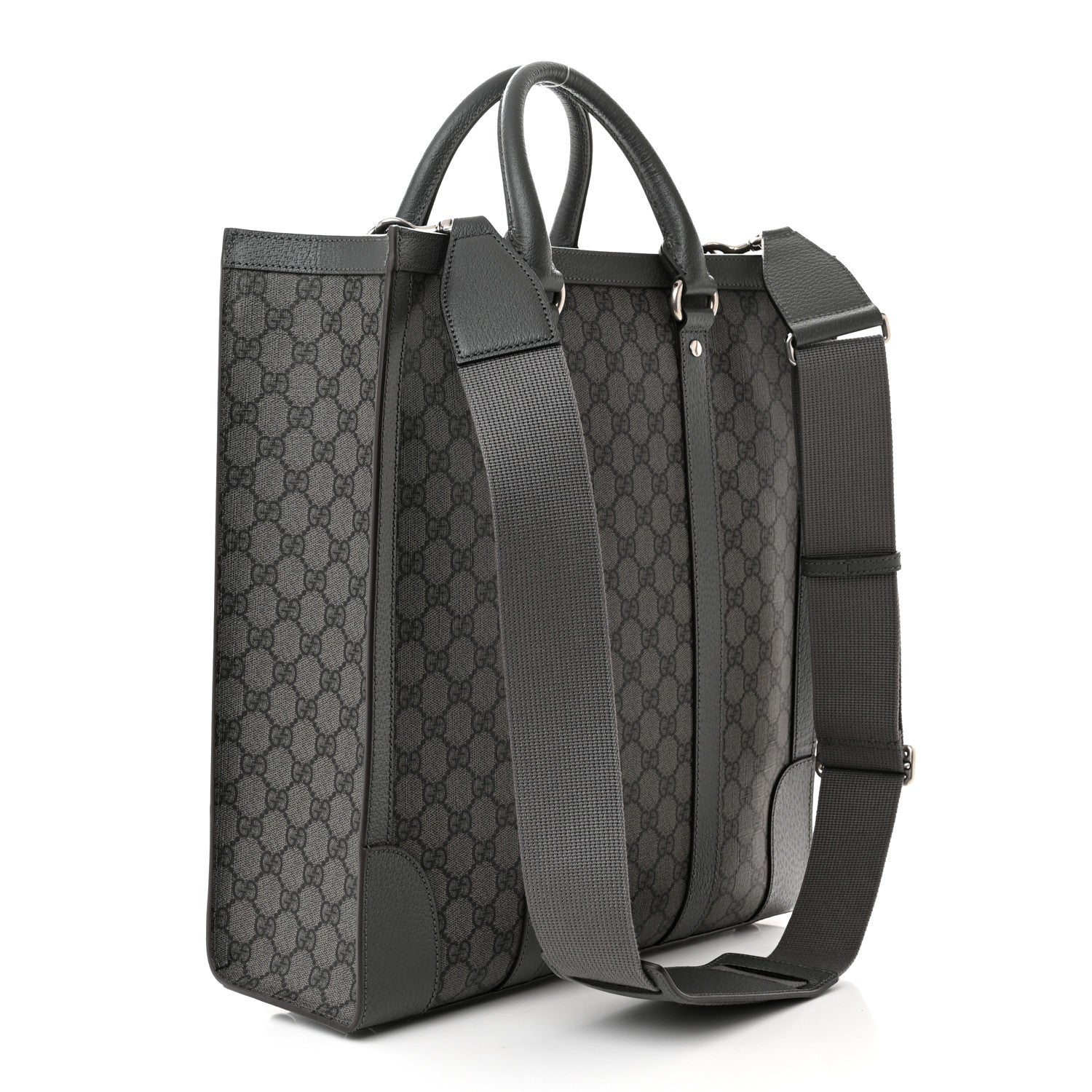 Gucci GG Supreme Monogram Textured Dollar Calfskin Medium Ophidia Tote Grey Black Graphite Grey 3 of 10