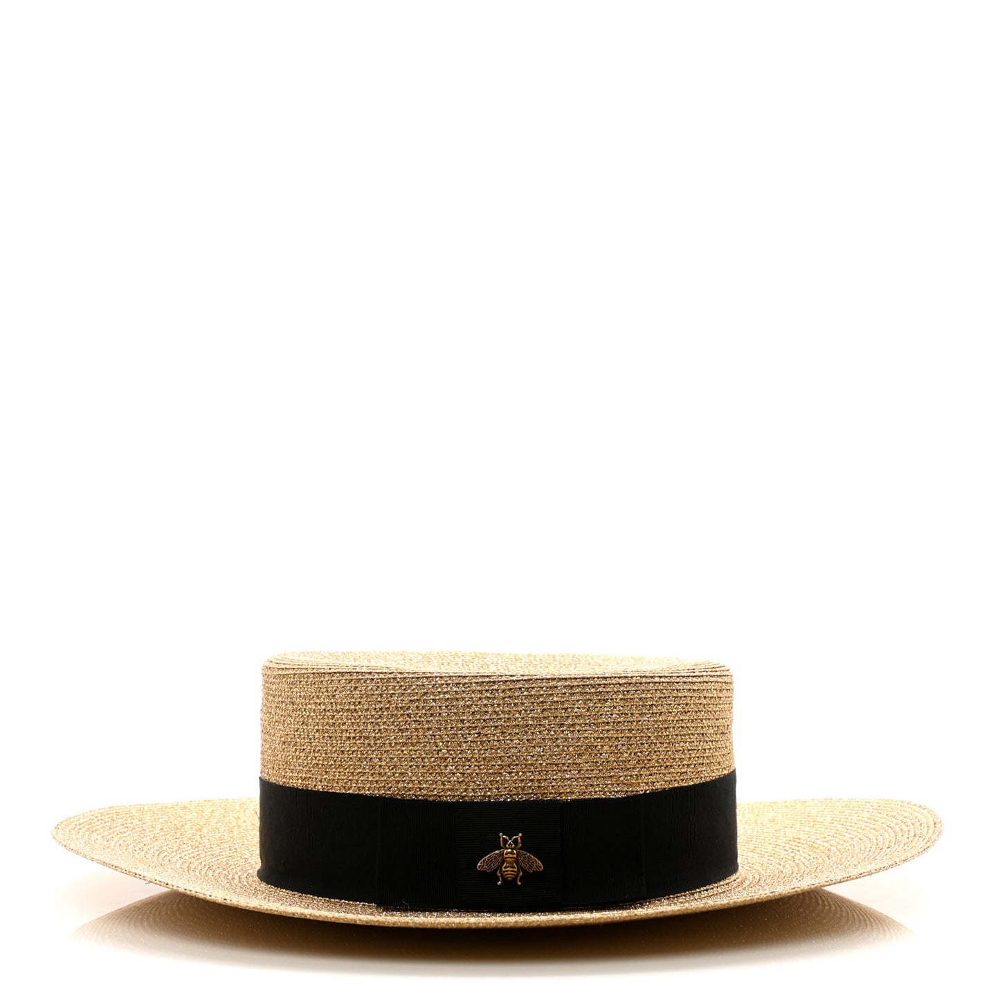 Glittered Straw Grosgrain Wide Brim Hat L Gold Black