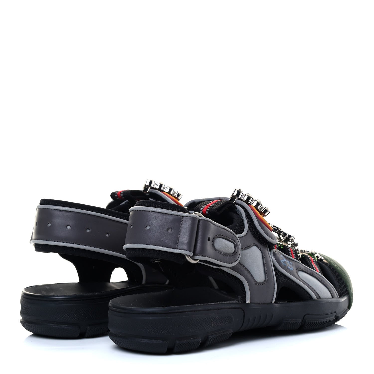 Gucci Mesh Fabric Tinsel Sport Sandals 36 Black Silver Green 3 of 6