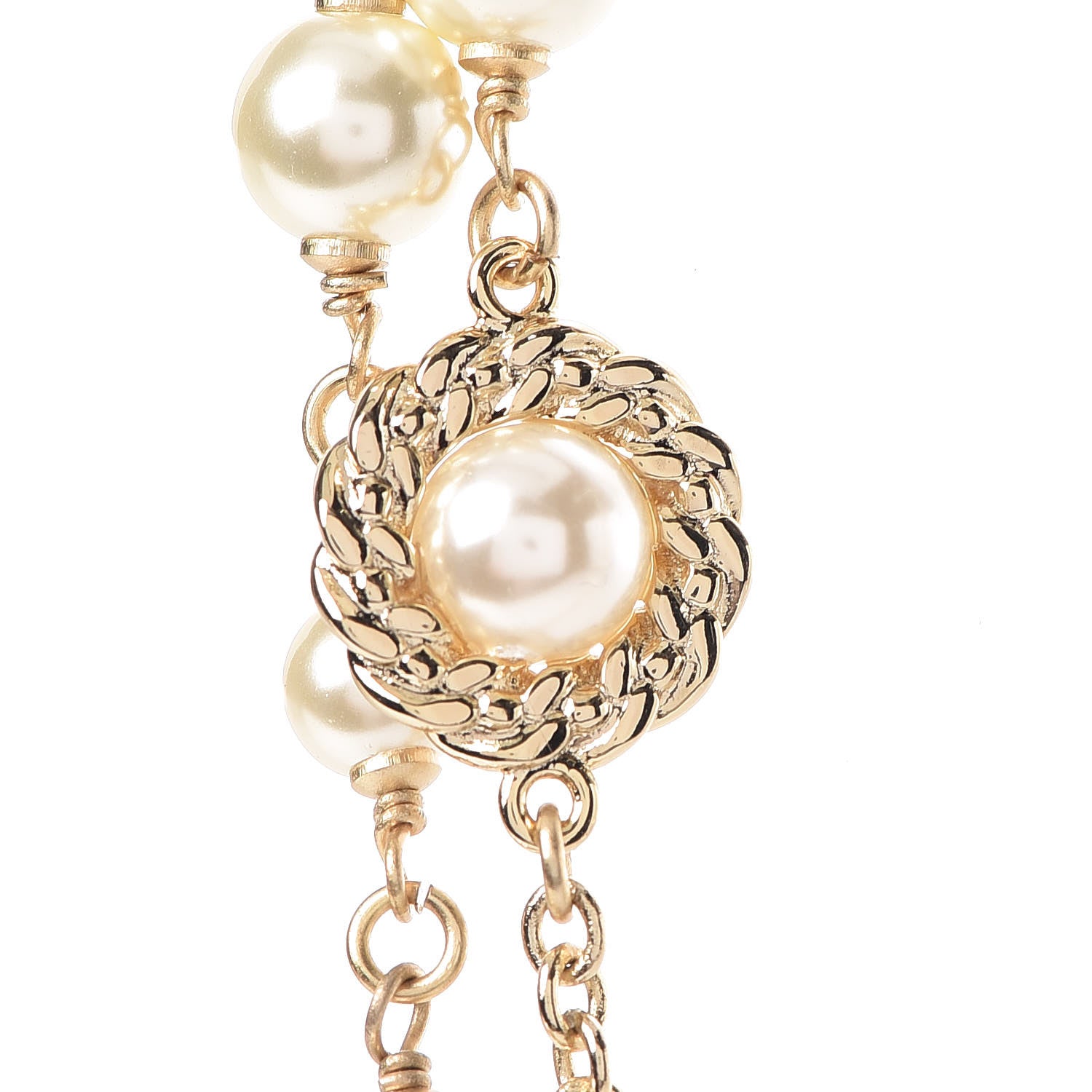 Chanel Pearl Crystal CC Double Chain Necklace Gold 5 of 6