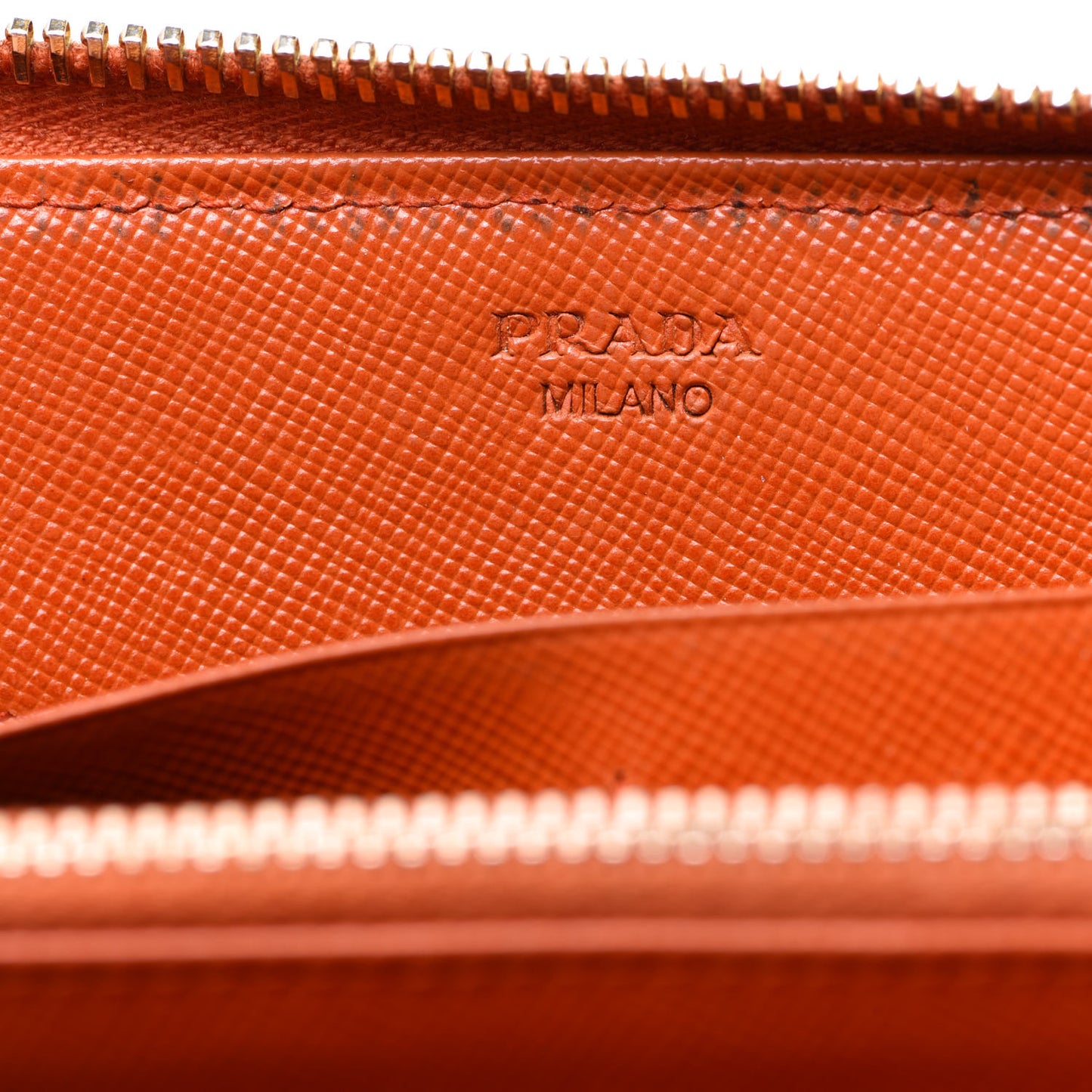 Saffiano Perforated Striped Zip Around Wallet Papaya Caramel