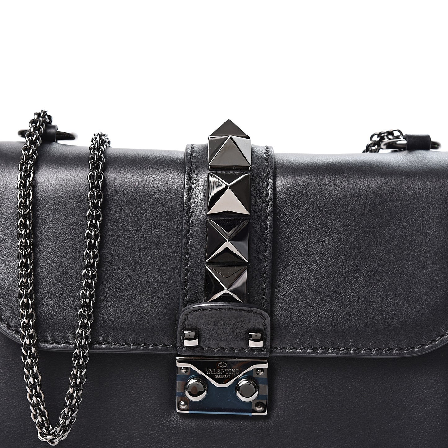 Vitello Small Glam Lock Rockstud Flap Black