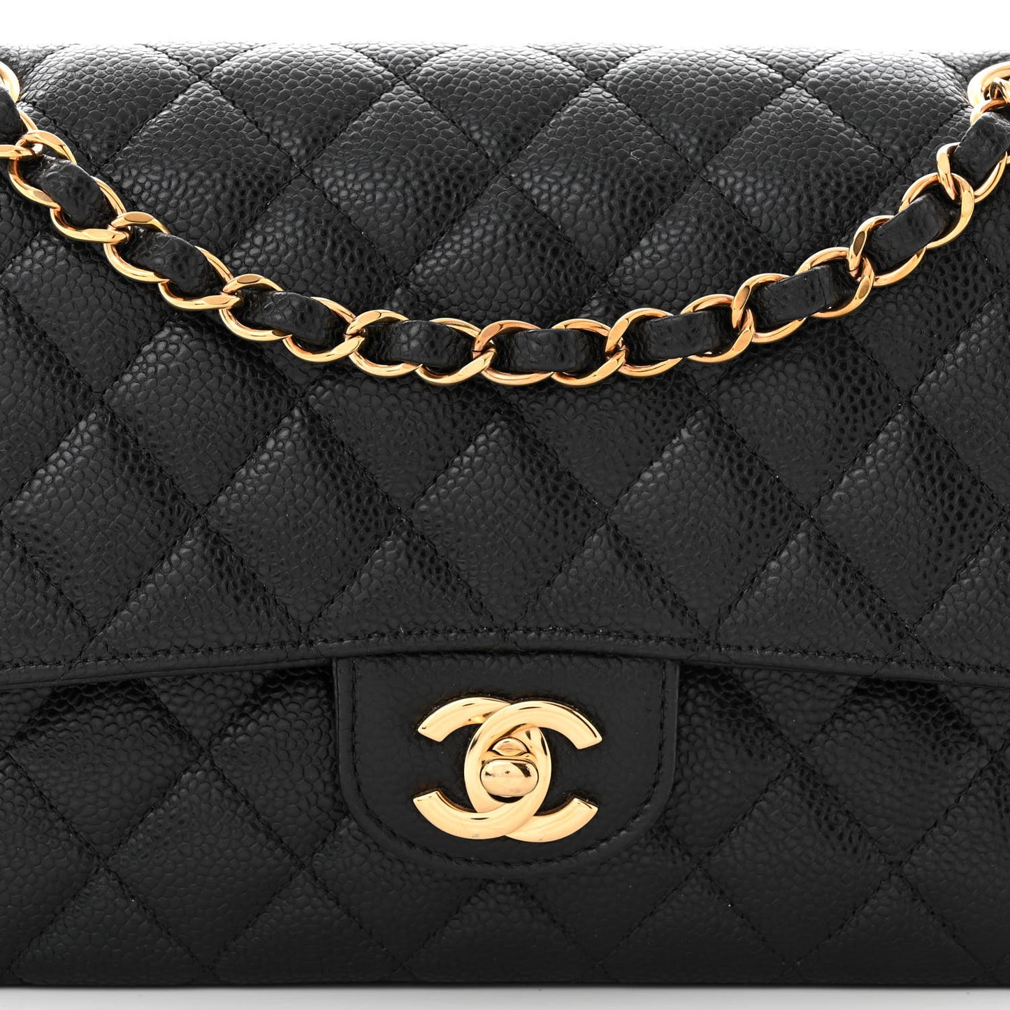 Caviar Quilted Medium Double Flap Black
