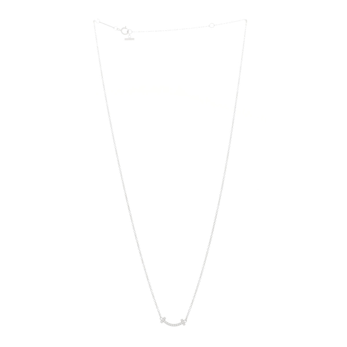 18K White Gold Diamond Mini T Smile Pendant Necklace