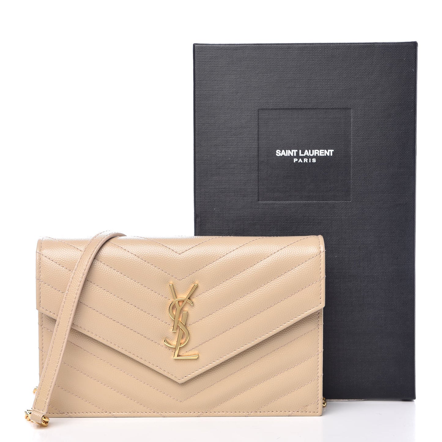 Grain De Poudre Matelasse Chevron Monogram Envelope Chain Wallet Nude Powder