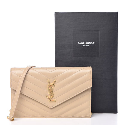 Saint Laurent Grain De Poudre Matelasse Chevron Monogram Envelope Chain Wallet Nude Powder 9 of 9