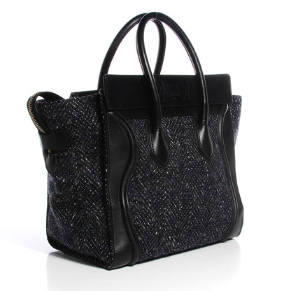 Celine Smooth Calfskin Tweed Mini Luggage Black 3 of 7