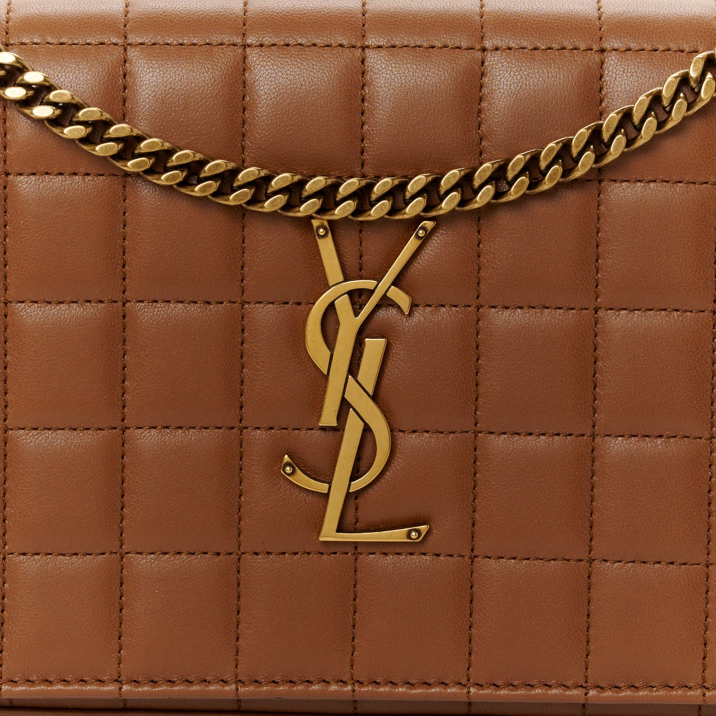 Lambskin Carre Quilted Cassandre Chain Wallet Brown