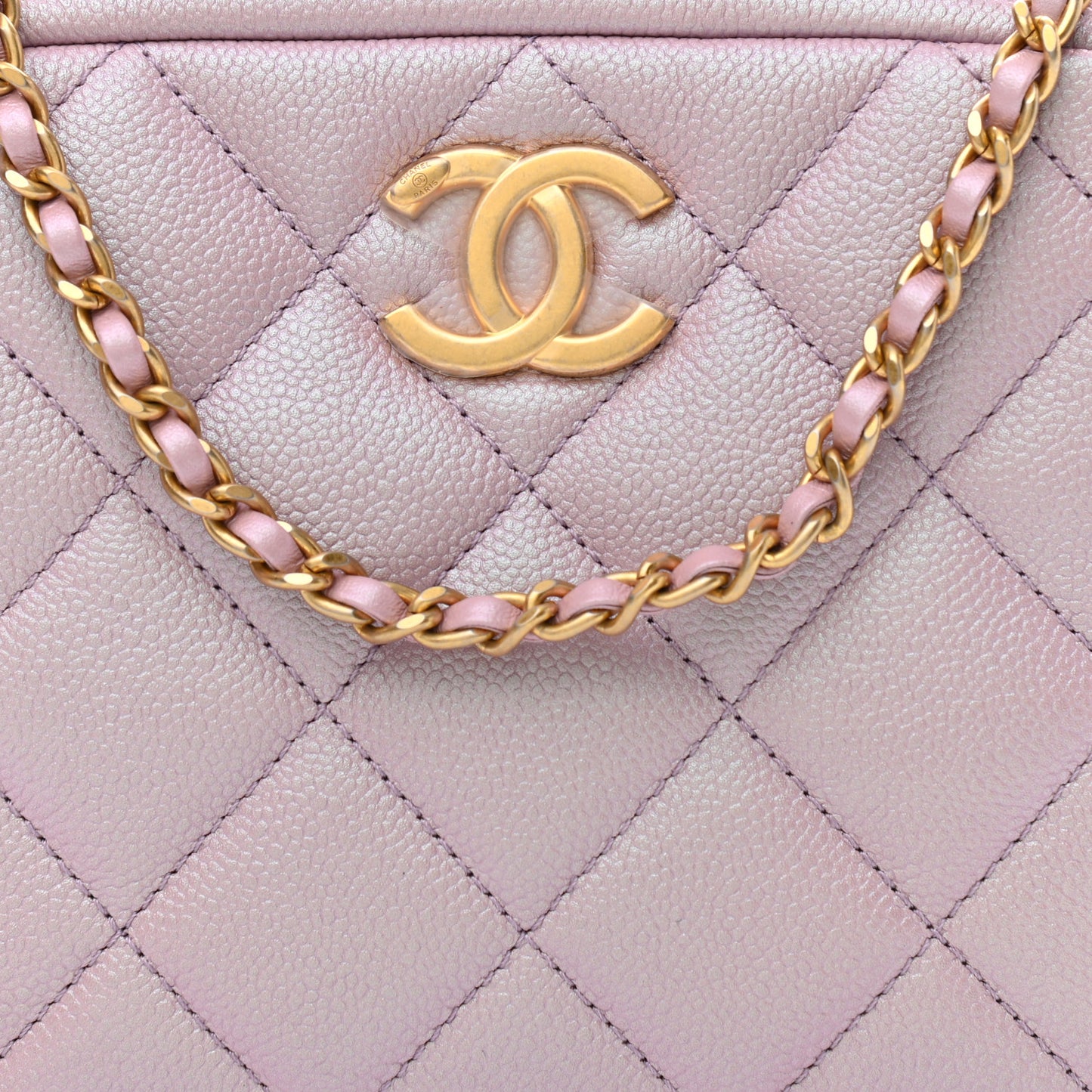 Iridescent Caviar Quilted Mini My Perfect Camera Case Pink