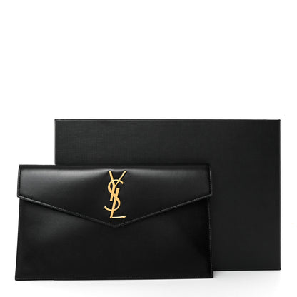 Saint Laurent Smooth Shiny Calfskin Monogram Uptown Pouch Black 7 of 7
