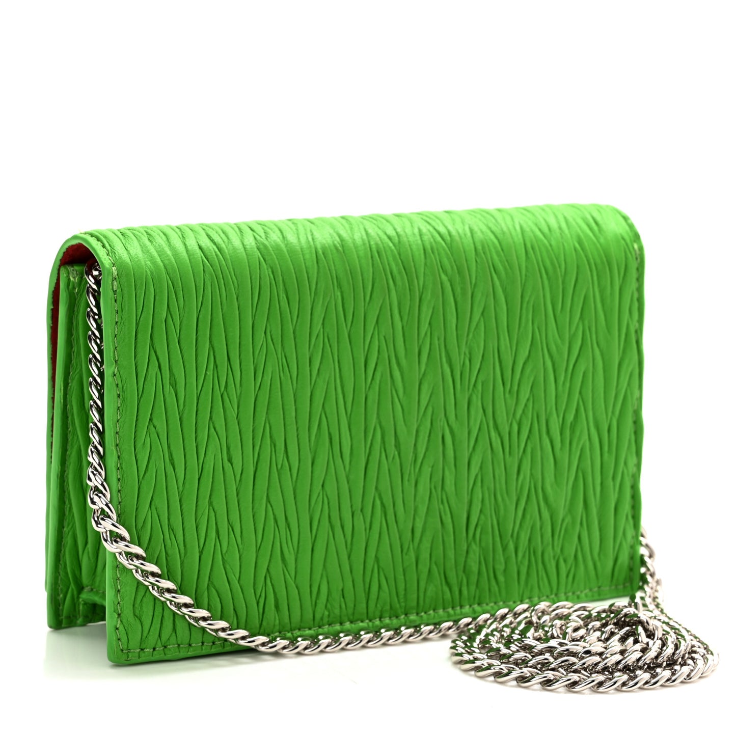 Lambskin Pleated Skull Small Chain Crossbody Bag Acid Green