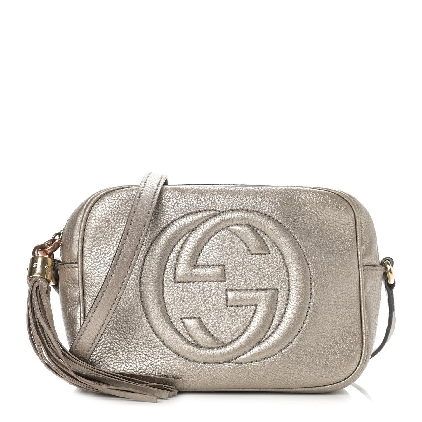 Metallic Pebbled Calfskin Small Soho Disco Bag Golden Beige